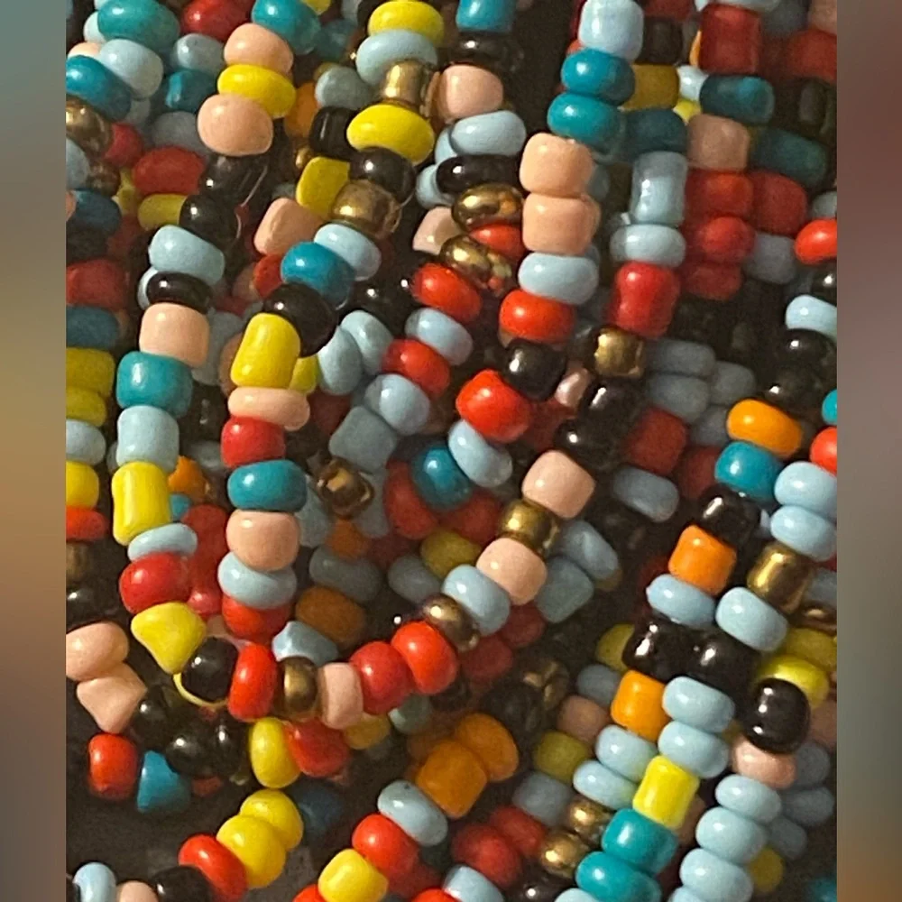 Beautiful Multicolored & Gold 20 Strand Seed Bead Statement Necklace 27”